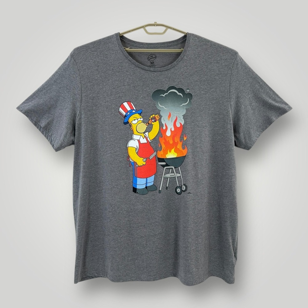Simpsons Homer Shirt Mens 4XL Gray BBQ Grill Patriotic USA Graphic Tee